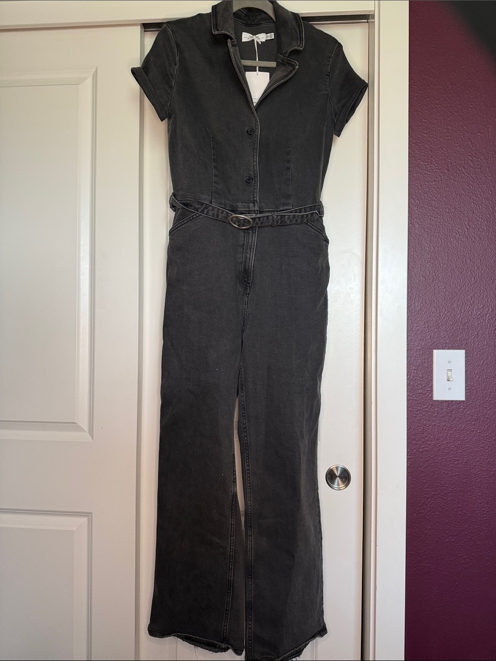 NWT Paris Atlier & Other Stories Dark Gray/Black Short-Sleeve Denim Jumpsuit
